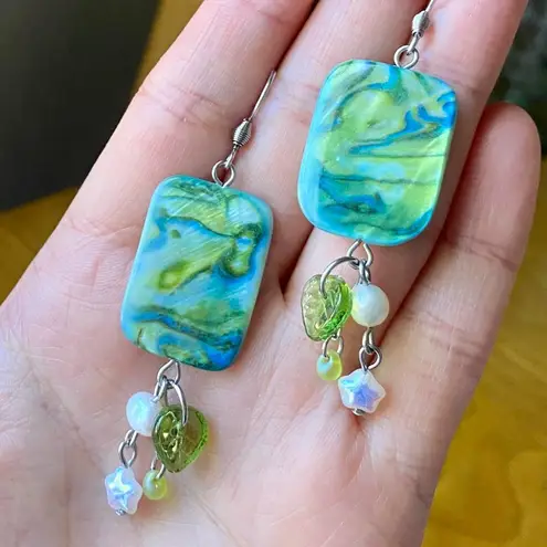 Handmade natural shell & freshwater pearls & Czech glass mix dangle earrings✨