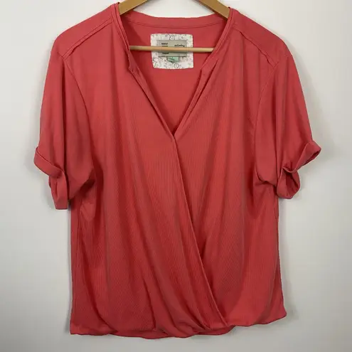Saturday Sunday Anthropologie Amy Surplice Salmon Short Sleeve Top