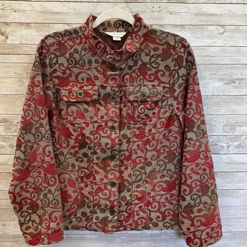 Christopher & Banks Womens M Jacket Mandarin Collar Fall Pockets Button Up Shirt