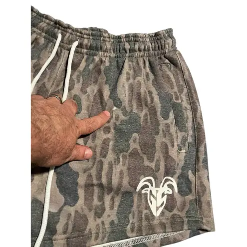 Goat Strength Sweat Shorts Womens Size M Green Brown Camo Print Pockets NWT Size M