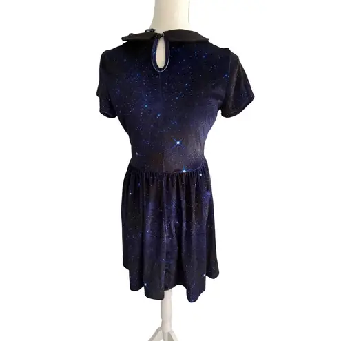 DOCTOR WHO Velvet BBC Galaxy Print Collared Dress Size Medium Blue