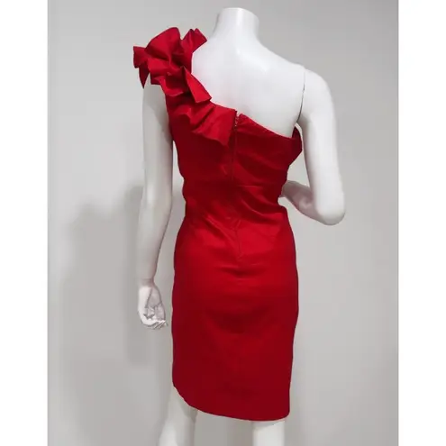Snap Women's Red Taffeta Stretch One Shoulder Ruffled Cocktail Dress Size 13