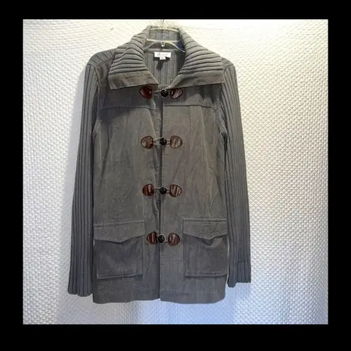 Denim & Co  Sweater Corduroy Jacket Long Sleeve Size XS Gray Button Up.