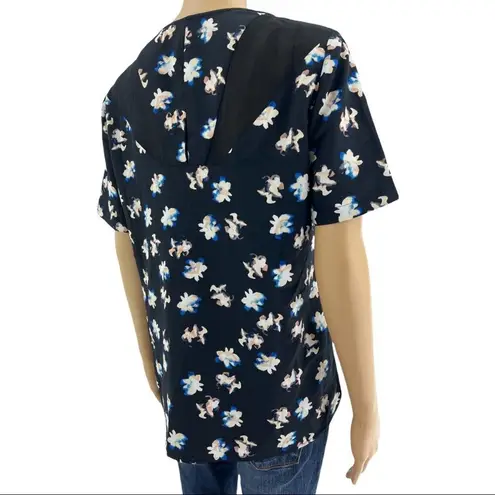 Cooper and Ella  MEDIUM Black Floral Chiffon Short Sleeve Top Shirt Blouse