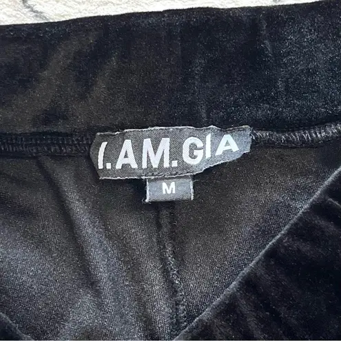 I am gia I.AM.GIA Daria Velour Rhinestone Wide Leg Flare Track Pant in Black