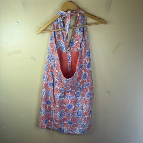 Maeve Anthropologie Halter Top Dress Coral Blue Floral Size Large