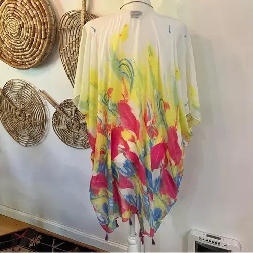 Vintage Y2K Bright Floral Kimono Wrap Tassel Hem Festival Beach Boho OS Red Size 1X