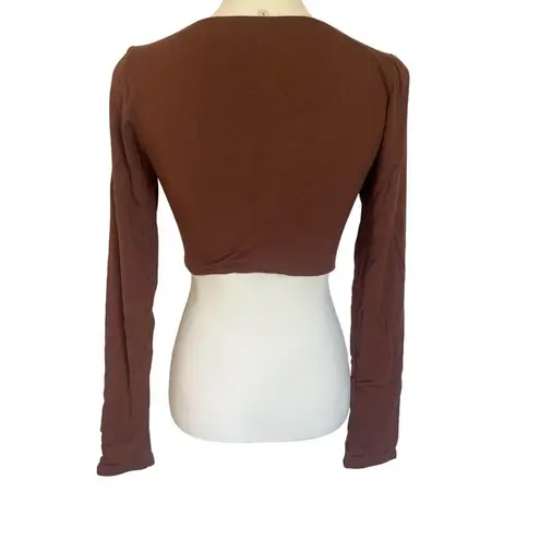 RE ONA Square Neck Crop Top in Chocolate Large New Womens Long Sleeve Blouse Brown