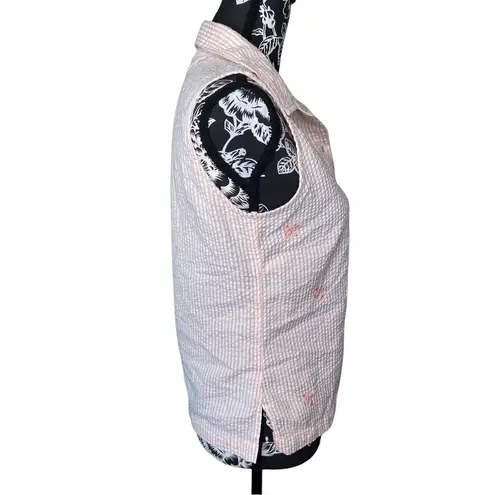 Vintage NorthCrest Butterfly Striped Collared Tank Top Button Up Size Small Pink