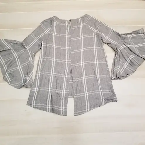 LC Lauren Conrad {XS} Lauren Conrad Plaid Print Bell Sleeve Blouse