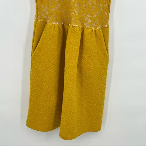 Anthropologie  Maeve mustard yellow dress lace overlay sleeveless fit & flare M