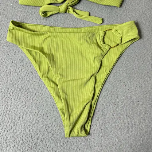Womens Juniors Swimsuit XL Lime Green Front Keyhole Ring Ribbed 2 Piece NEW Size undefined