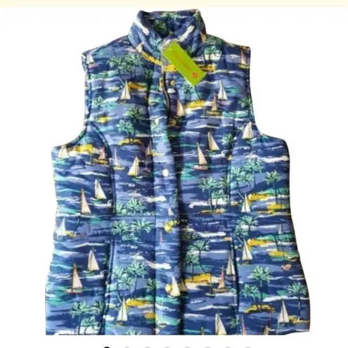 NWT Island Republic Sail Boat Print Puffer Vest Blue sz Medium