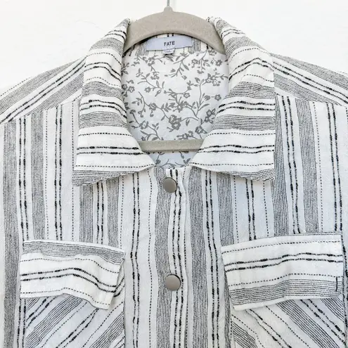 Fate Linen Patchwork Stripe Cropped Jacket White Black Size M Cottage Boho Lagom Size M