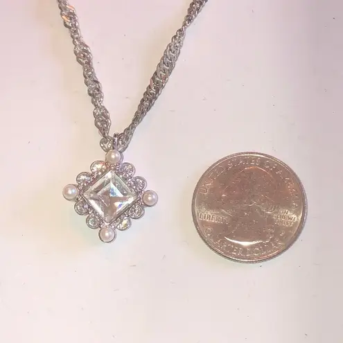 Monet Vintage Silver Tone CZ Rhinestone Pendant Twisted Chain Necklace