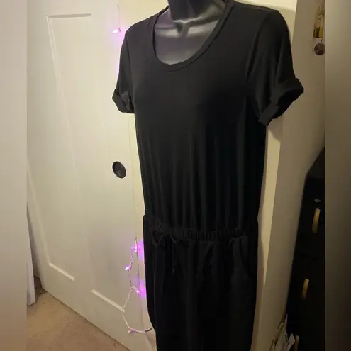 32 Degrees Heat 32° Black Tee Shirt Dress With Elastic Waist & Pockets Medium