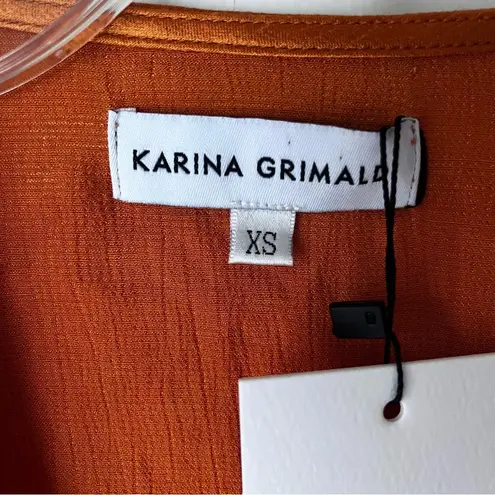 Karina Grimaldi Penelope Safran Copper Orange Satin Solid Mini Wrap Dress XS NWT