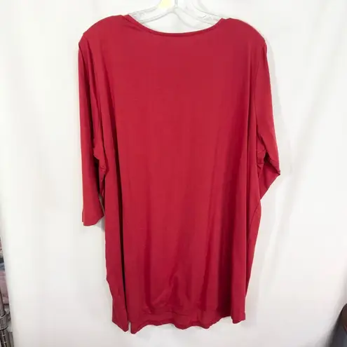 Roamans 18W 20W Top Large Red Cotton Lattice Cutout Neckline Knit Solid 423 Size undefined