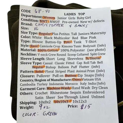 Christopher & Banks Green Polo Basic Top Women Size XL NWT | 68-40