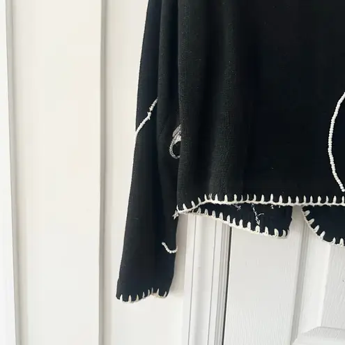 Michael Simon Black Embellished Beaded White Ice Skates Button Cardigan Medium