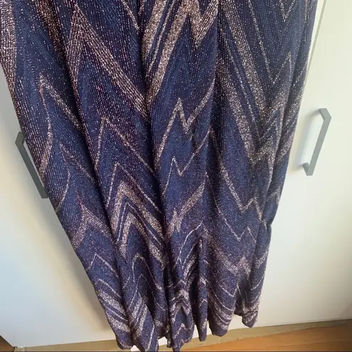 Enfocus Studio Navy Blue Chevron Sparkly V Neck Long Maxi Dress Size 14 nwot
