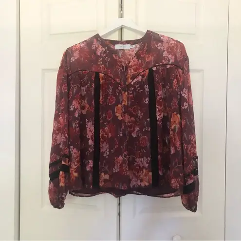 Greylin NWOT Floral Button Down Blouse Size Small Fall Colors Long Sleeve