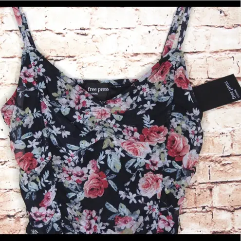 Free Press Ruched Mesh Bodysuit Black Ruby Floral