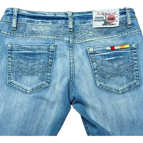 Rare Alevìd Jeans A&D Light Wash Straight Leg Low Rise Rainbow Trim Y2K Boho 6 Blue