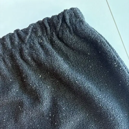 Willow VTG USA Black Midi Skirt Womens Buttons Accent Elastic Waist Textured Size L