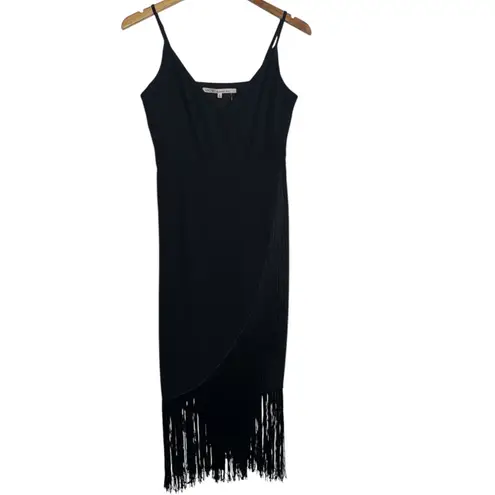 Rachel Rachel Roy Black Fringe Hem Spaghetti Strap Midi Dress Size 6