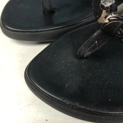 Anne Klein  GEISHA sumo style sandals women's size 8 black gold printed fabric