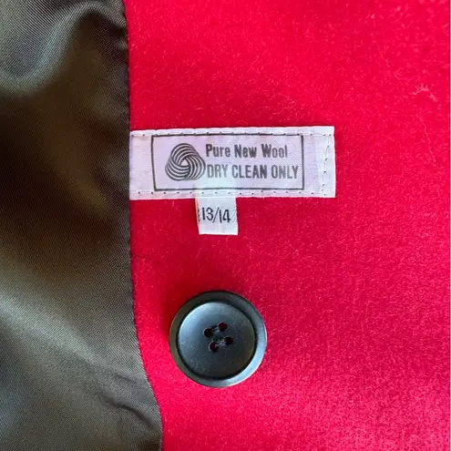 Vintage Cardinal Red Wool Full Length Dress Trench Car Coat Size 13/14 Large