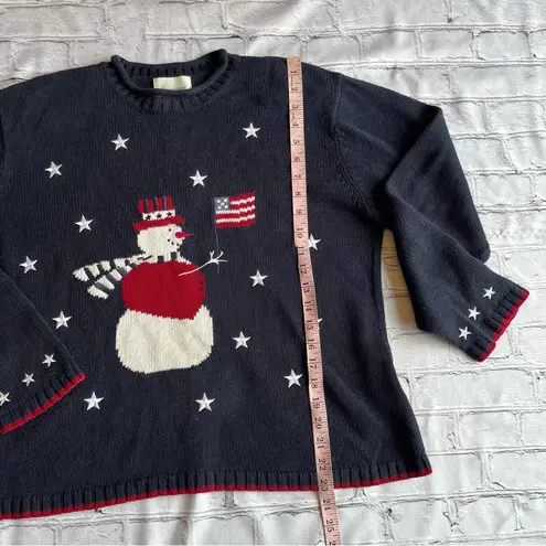 Christopher & Banks Vintage 2000 Y2K Knit Sweater Christmas Snowman USA Flag Unisex Roll Neck Medium
