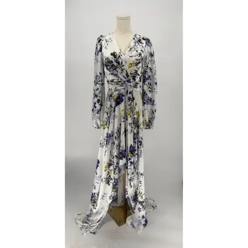 Mac Duggal NWT 11334 Floral A-Line Gown – Puff Sleeves Slit & Train Sz 2 $498