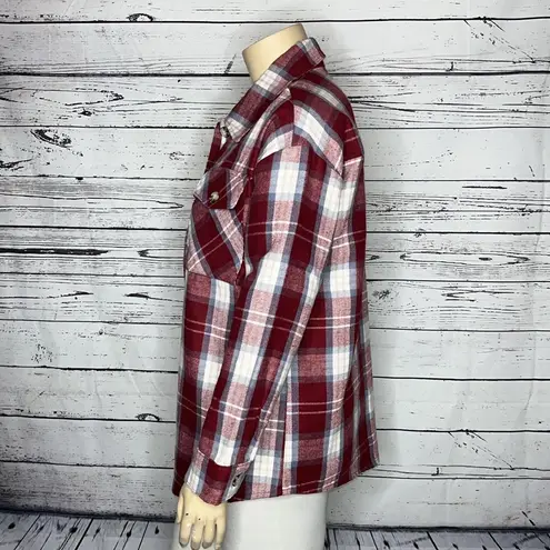 No Comment NWT Size XL Burgundy & Blue Plaid Flannel Shacket - Shirt Jacket