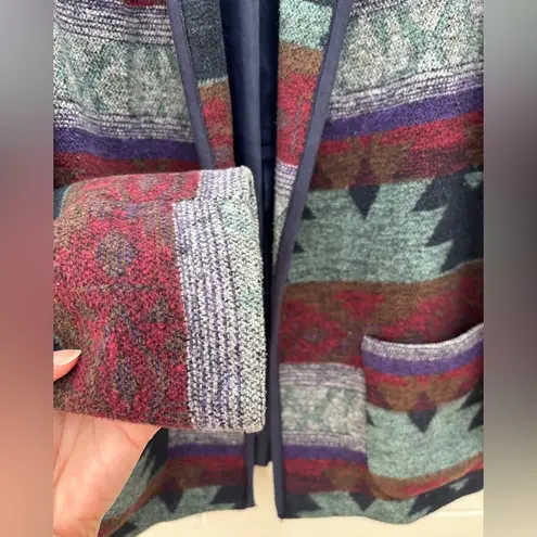 Julia Klein Aztec Print Blue Multi Blazer Women’s M Cotton Blend Shoulder Pads Size M