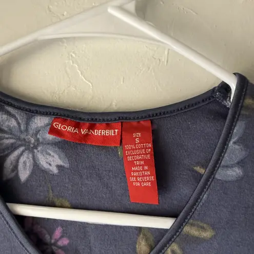 Gloria Vanderbilt Y2k Shirt Small Blue Floral Long Sleeve Stretch Top Casual