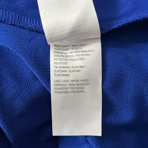 Dennis Basso Dennis by Blouse Medium Cobalt Blue Lace Trim Balloon Sleeve Chic