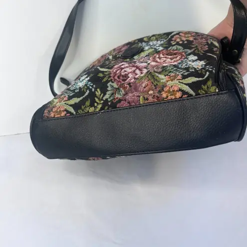 Basic Editions Floral Tapestry Shoulder Bag Purse Carpet Bag Brocade Boho Black - Image 3