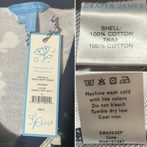 Draper James Magnolia Sweatshirt Midi Dress Blue White Floral Cotton Blue White