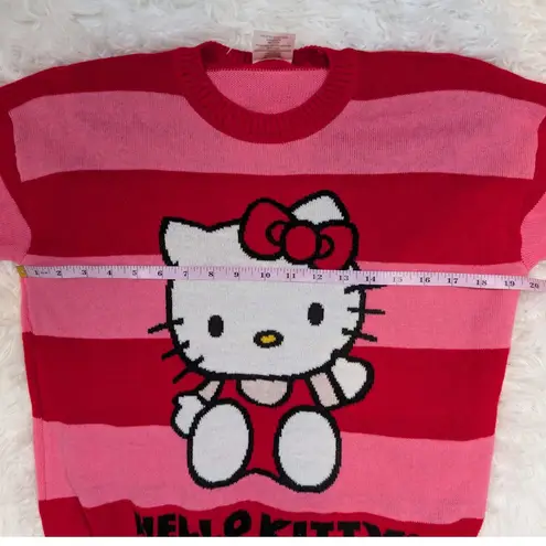 Sanrio Hello Kitty Striped Long Sleeve Crew Neck Sweater by Pink and Red Medium