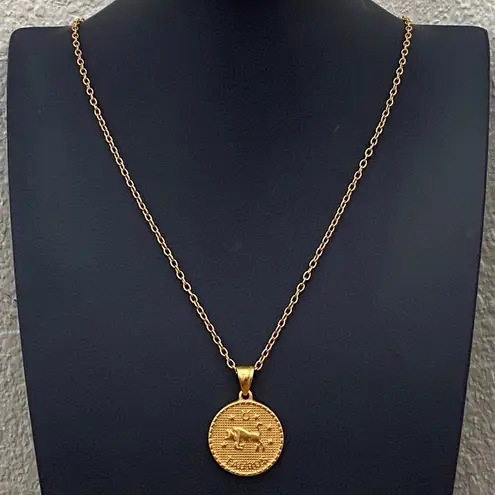 Zodiac 18K Gold plated Taurus  Sign Quarter Coin Pendant 20” Necklace 15.7g