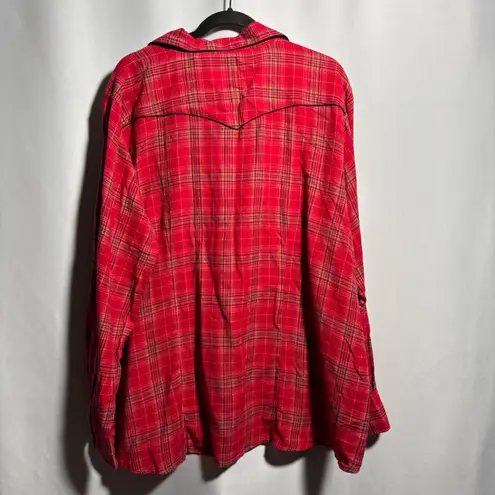 Back in the Saddle Womens Plaid Western Top 3X Red Cotton Long Sleeve Snap Front