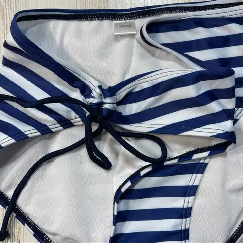 Source Unknown Blouson Tankini XXXL With Striped Bikini Bottoms Navy Blue