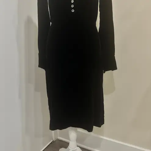 Laura Ashley VTG 1990s Black Silk Velvet Midi Dress Holiday Gothic Cottage Small