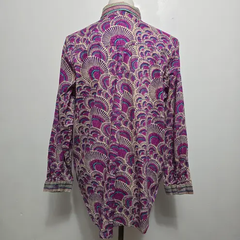Haute Hippie Geometric Fan Print Button Down Blouse Size Medium Festival