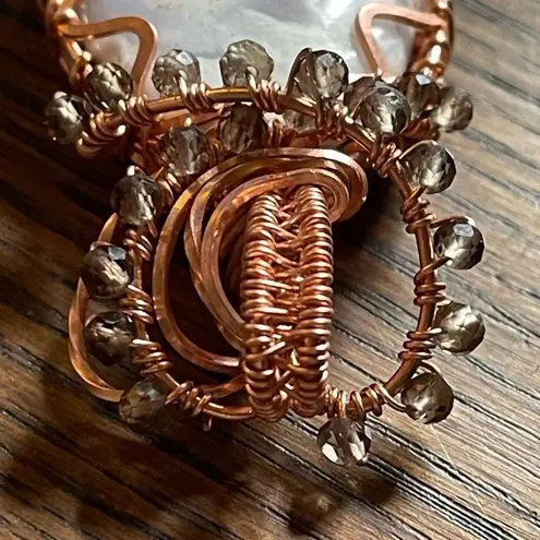 Dendritic Opal smoky quartz wire wrap wrapped pendant copper handmade artisan Orange