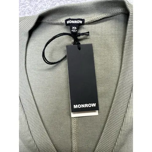 NWT Monrow Green Long Sleeve Ribbed V Neck Pullover Size XS New Women's