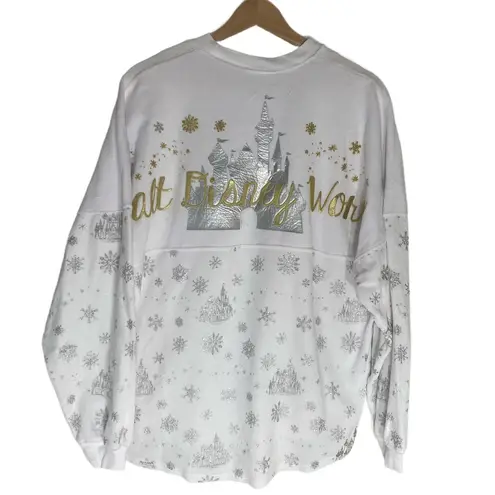 Spirit Jersey Walt Disney World Holiday Silver Gold Christmas Castle Velour - M