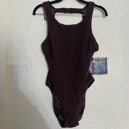 Baja blue 14 Festival Beach open back Swimsuit Bikini Crochet brown NWT